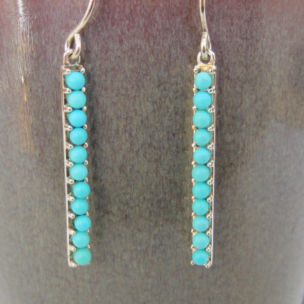 Jacmel Mauritius Sterling Silver and Turquoise Earrings with Bar Shape Vintage Dangle Earrings