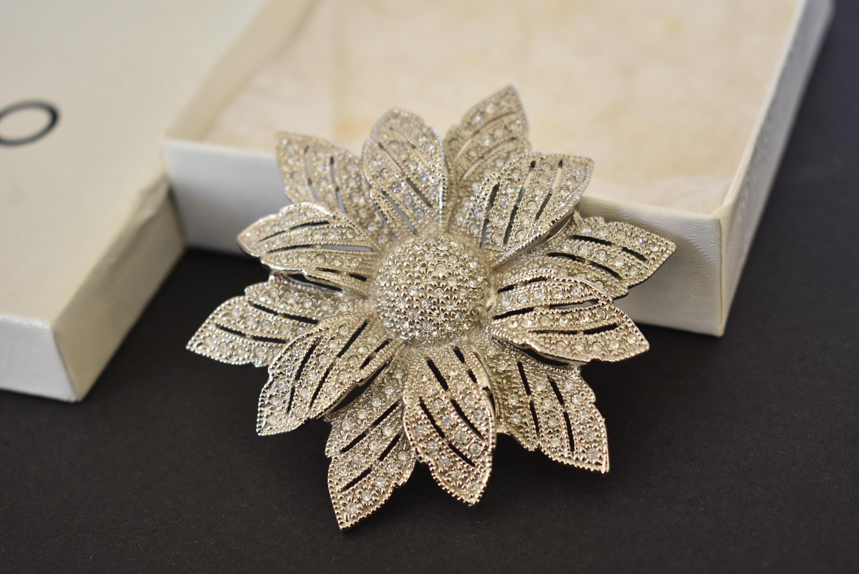 CIRO Brooch and Pendant Combo in Silver Tone and Clear Crystals