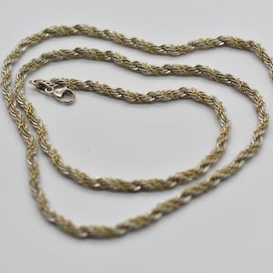 Sterling Silver Rope Chain Necklace with Gold Accent Vintage 20 Inches Sterling Silver Chain Necklace