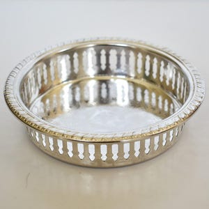 Silver Plated Bottle Coaster Vintage Wine or Champagne Bottle Coaster with Reticulated Edge