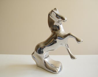Hoselton Aufzucht Pferd Modernist Skulptur, Vintage minimalistische Aluminium Pferdefigur, signiert Hoselton Canada