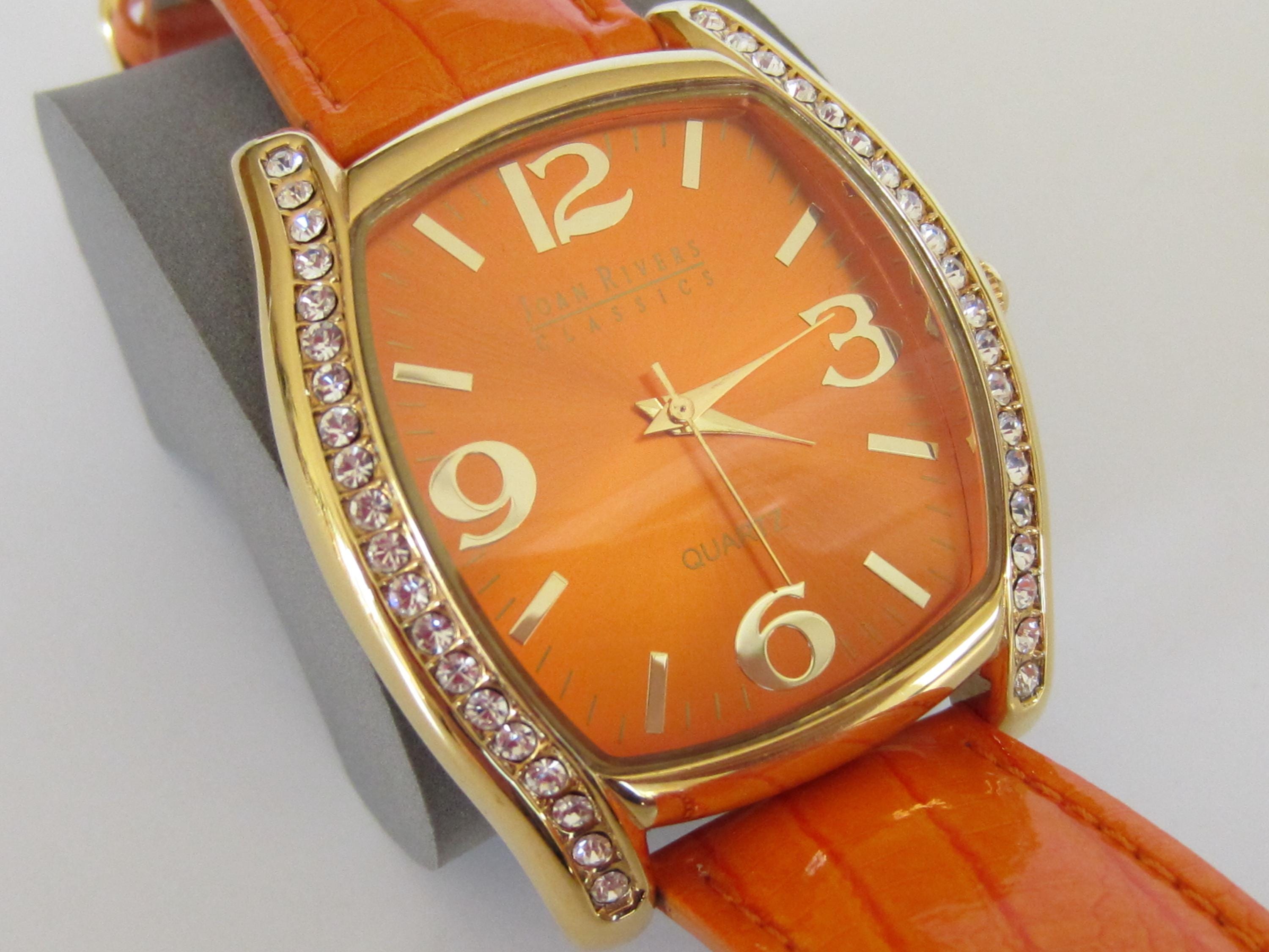 Joan Rivers Classics Quartz Orange Dial Watch Blue Leather‎ Strap Joan Rivers Watches - Etsy main image 2