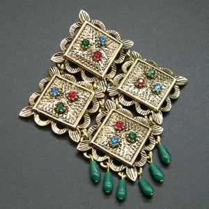Sarah Cov Large Articulated Brooch in Gold Tone and Rhinestones Vintage Designer Brooch Large Size