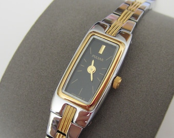 Montre à quartz classique pour femme Pulsar, forme rectangulaire, montre-bracelet vintage bicolore, nouvelle batterie