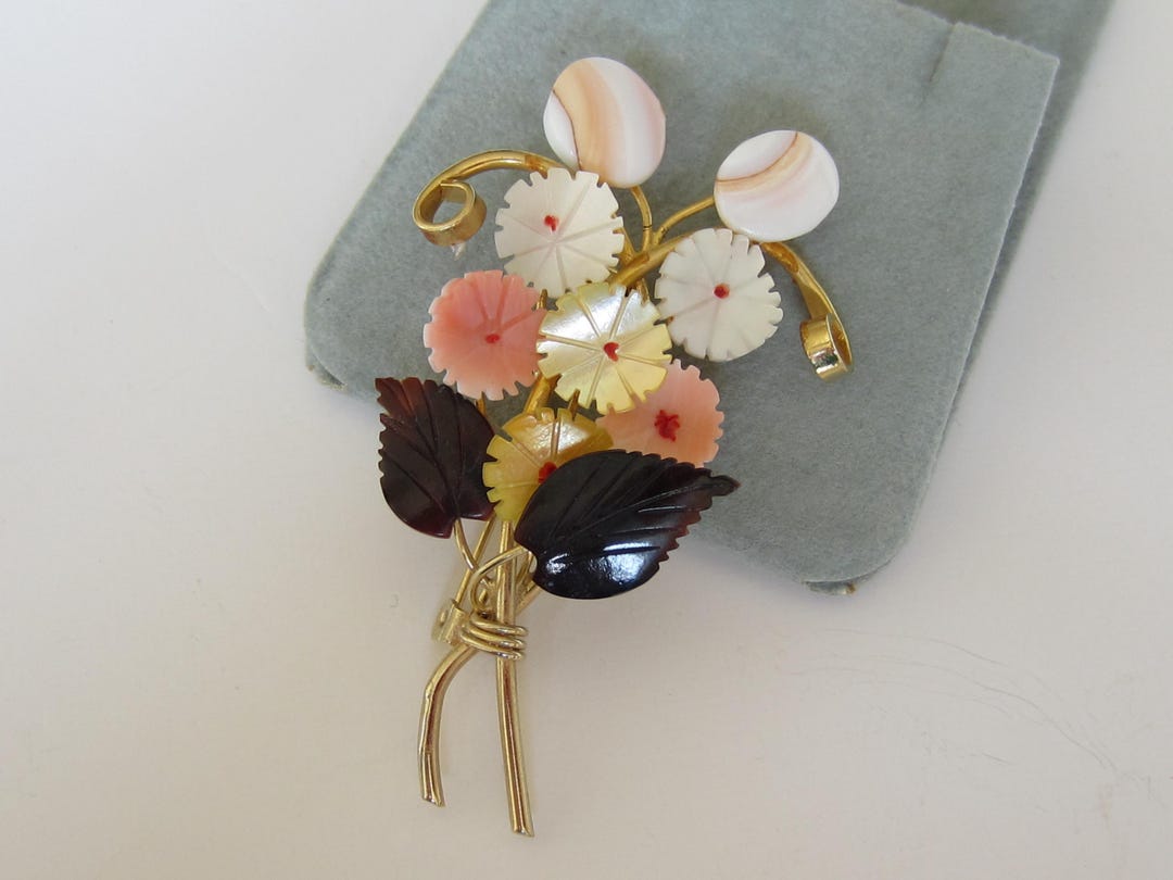 Broche Ancienne Bouquet De Fleurs En Micro Mosaïque - Occasion, Bon état Avec Quelques Usures