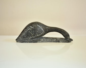 INUIT Speckstein Goose Art Carving 10 Zoll Initialisiert Nummeriert