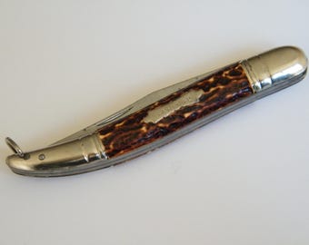 Coltello da pesce pieghevole vintage anni '50 in acciaio inossidabile, prodotto in Germania.