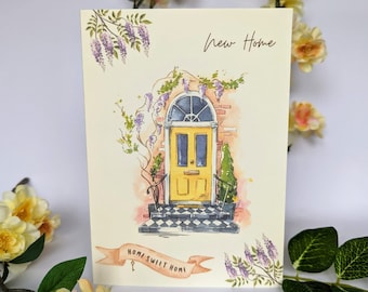 Beautiful Vintage Style New Home Greetings Card - Housewarming Card - Yellow Door