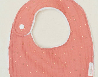 Large cotton gauze and gold polka dot bib