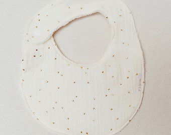 Small bib in cotton gauze and gold polka dots