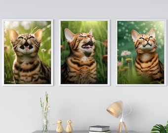 Stampa digitale gatto - 3 PDF stampabile di Cat Wall Art Download digitale Illustrazione di gatto Ritratto artistico di gatto carino per opere d'arte di arredamento moderno