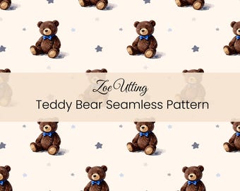 Teddy Bear with Bowtie Seamless Pattern, Watercolour style, Fabric Print