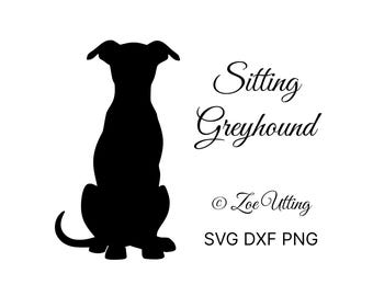 Sylwetka siedzącego charta w formacie SVG PNG DXF | Pliki do wycinania szczeniaka (pobieranie cyfrowe)