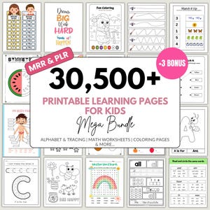 Preschool Worksheets Printable for Kids with MRR + PLR Bundle | 30500+ Kids Worksheets & Activities with homeschool planner, teacher planner
