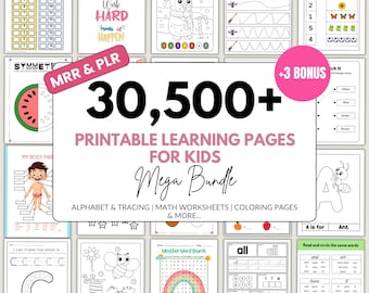 Preschool Worksheets Printable for Kids with MRR + PLR Bundle | 30500+ Kids Worksheets & Activities with homeschool planner, teacher planner