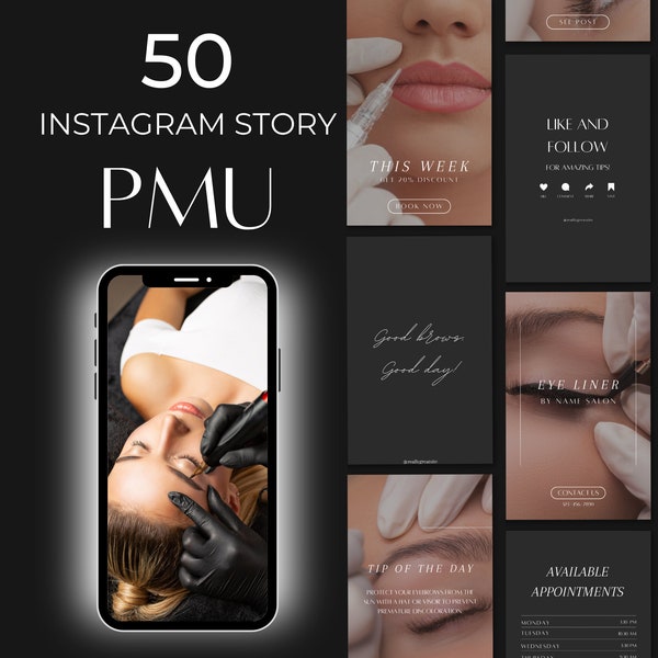 Pmu ig Story-Vorlagen | PMU Instagram-Vorlagen | PMU-Stirn | Pmu Eyeliner Insta | PMU Lippenrötung | Permanent-Make-up-Instagram-Vorlagen