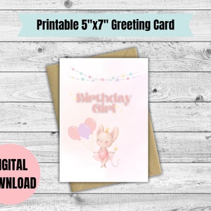 Carte d'anniversaire de souris de ballet ~ 5 x 7 en ~ Téléchargement numérique instantané ~ Carte imprimable ~ Anniversaire magique ~ Anniversaire de la fille ~ Anniversaire de l'enfant