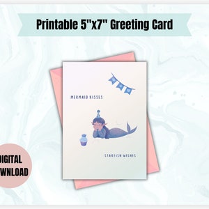 Tarjeta de cumpleaños de sirena ~ 5x7 en ~ Descarga digital instantánea ~ Tarjeta imprimible ~ Cumpleaños mágico ~ Tarjeta de cumpleaños de la hija ~ Cumpleaños del niño