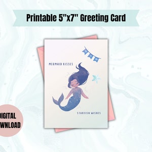Tarjeta de cumpleaños de sirena ~ 5x7 en ~ Descarga digital instantánea ~ Tarjeta imprimible ~ Cumpleaños mágico ~ Tarjeta de cumpleaños de la hija ~ Cumpleaños del niño