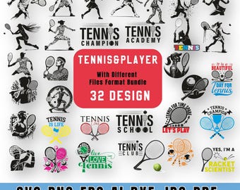Tennis SVG Bundle: Hand Drawn Tennis Player Graphics (Digital Download)