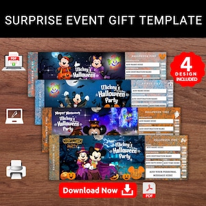 Bearbeitbare Disney-HALLOWEEN PARTY Surprise Event Geschenk Vorlage. Not So Scary - Andenken Faux Halloween Party Reise Geschenkkarte. Druckbares Pdf