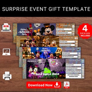 Bearbeitbare Disney-HALLOWEEN PARTY Surprise Event Geschenk Vorlage. Not So Scary - Andenken Faux Halloween Party Reise Geschenkkarte. Druckbares Pdf.