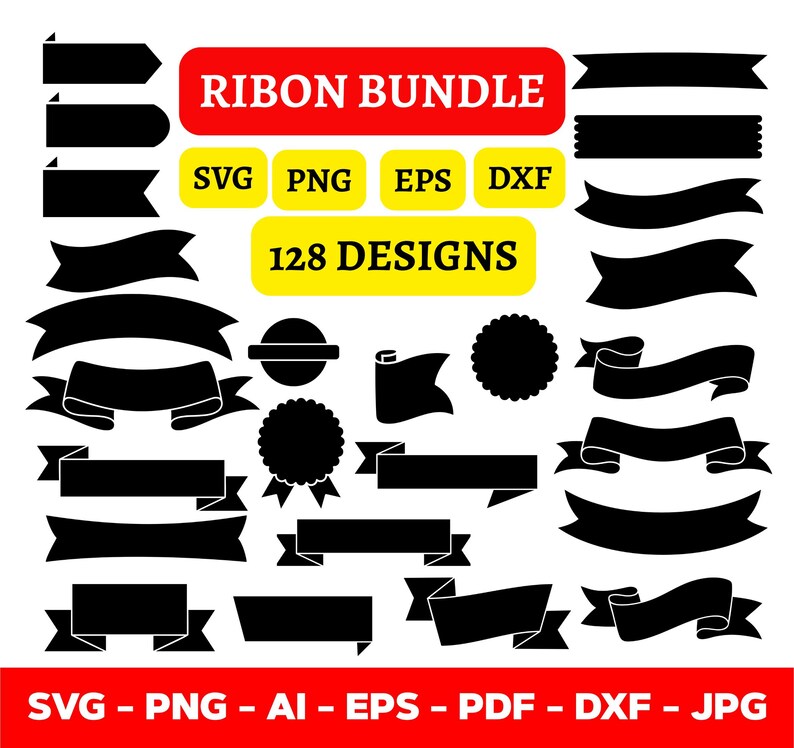 128 Ribbon Banner Vector Designs (svg, Png, Eps, Dxf) (digital Download ...