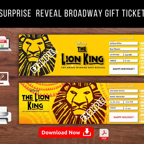 Lion King Ticket Template Etsy UK