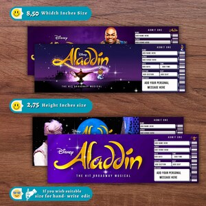 Editable Disney Aladdin Broadway Souvenir Ticket, Surprise Event Reveal ...