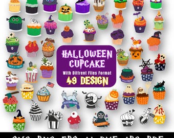 Cupcake de Halloween SVG PNG: Desenhos de Fantasmas, Abóboras e Morcegos (Download Digital)