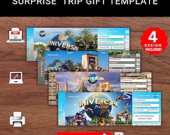 Editable UNIVERSAL STUDIOS Surprise  Reveal Trip Gift Template. Universal Studios Keepsake Faux Souviner Trip Ticket. Printable&Editable Pdf