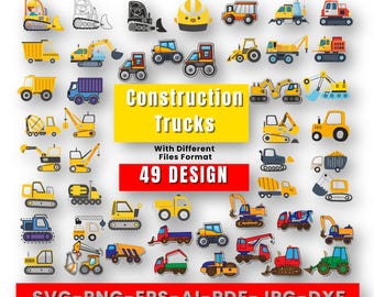 Construction Trucks SVG Bundle: Excavator, DIY Cut Files (Digital Download)