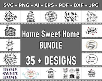 Home Sweet Home SVG Bundle: Hand Lettering, House Cut Files (Digital Download)