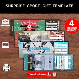 Bearbeitbar HOCKEY GAME Surprise Reveal Ticket Geschenkgutschein. Andenken Faux Souviner Sport Event Ticket Vorlage. Geburtstagsgeschenk. Druckbares Pdf.