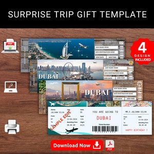 Bearbeitbare DUBAI Überraschungsgeschenkvorlage. DUBAI Andenken Faux Souviner Reiseticket. Bordkarte. Flugticket. Druckbares Pdf.