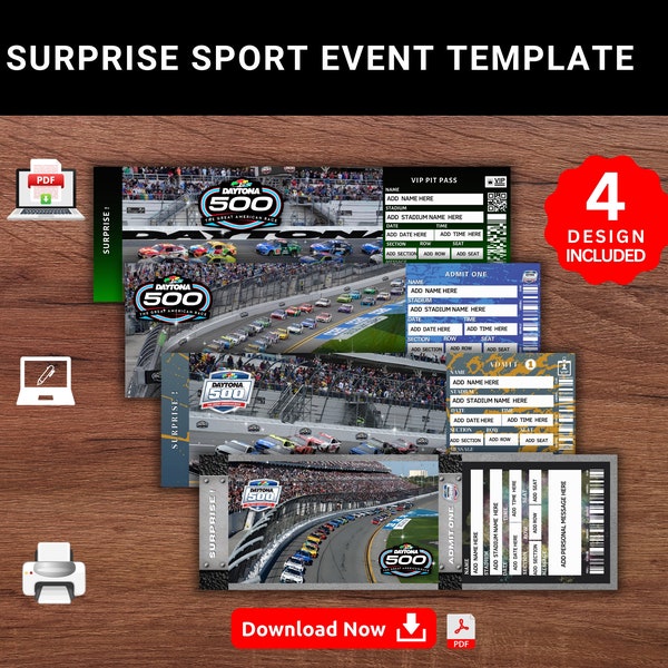 Editable DAYTONA 500  Surprise Reveal Car Race Gift Template. Daytona 500 Keepsake Faux Souviner Ticket. Sport Event Stub. Printable Pdf