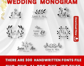 Wedding SVG Bundle: Bride and Groom Monogram, Save the Date (Digital Download)