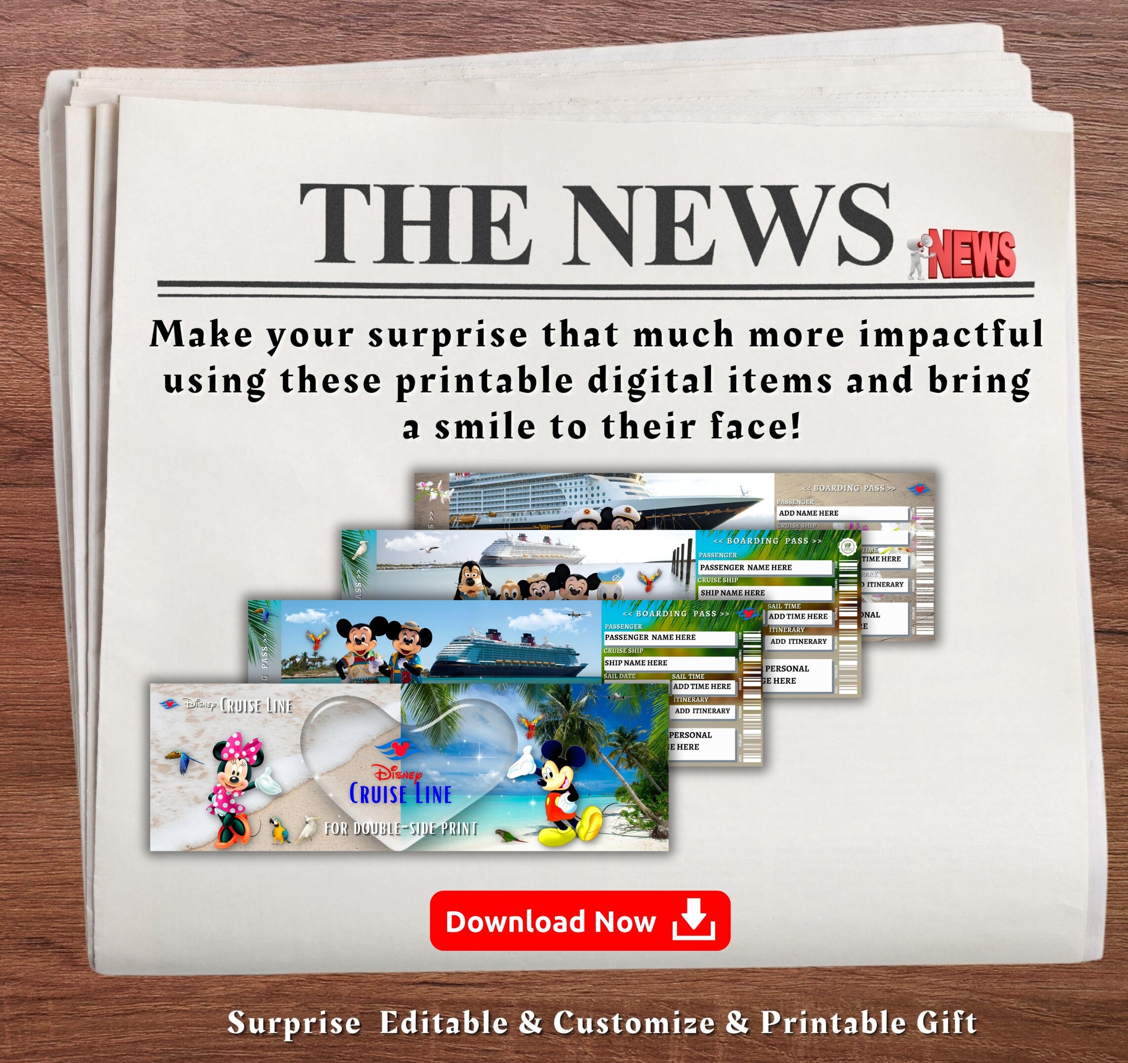 Editable DISNEY Surprise CRUISE Reveal Trip Gift Template. Disney ...
