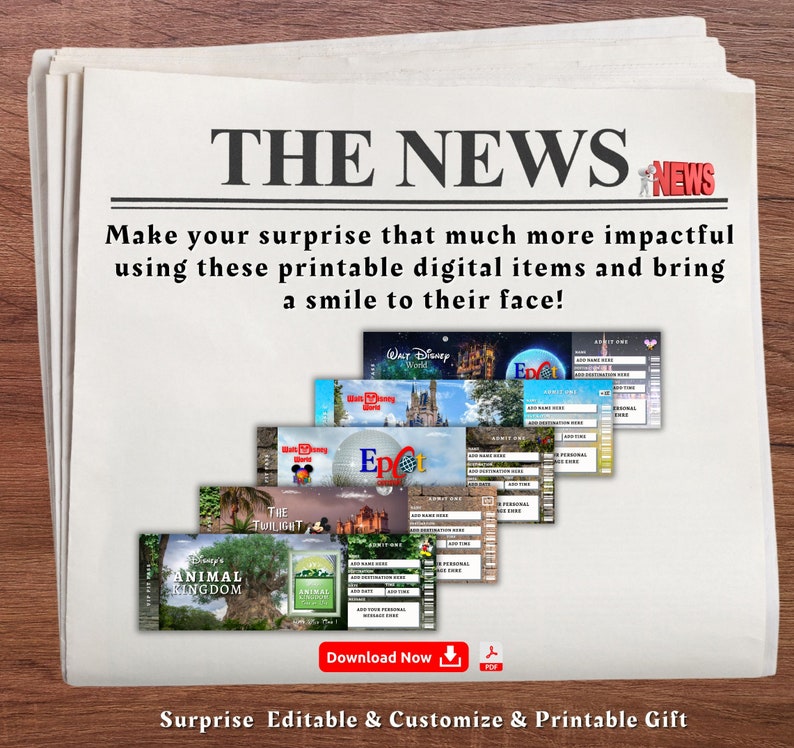 Editable Epcot WALT DISNEY WORLD Surprise Reveal Trip Gift Template ...