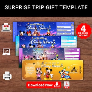 Bearbeitbare Disney World THEME PARK Überraschungsgeschenkvorlage. Disney World Reveal Andenken Faux Souvenir Reise Geschenkkarte. Druckbares Pdf.
