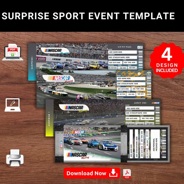 Editable NASCAR Surprise Reveal Car Race Gift Template. Nascar Keepsake Faux Souviner Gift Ticket. Sport Event Stub. Printable Pdf File.