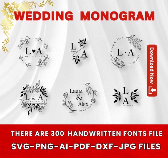 Wedding SVG Bundle: Bride and Groom Monogram, Save the Date (Digital Download)