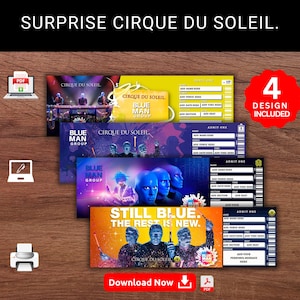 Editable BLUE MAN GROUP Cirque Du Soleil Surprise Reveal Gift Template. Cirque Show Keepsake Faux  Event  Ticket.Event Stub. Printable Pdf