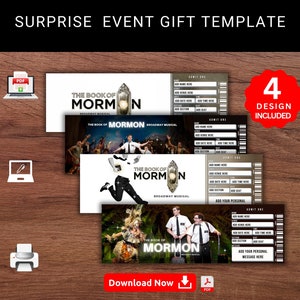 Bearbeitbar Das BUCH MORMON Surprise Reveal Event Geschenkvorlage. Mormone Broadway Musical Andenken Faux Souviner Ticket Geschenk.  Druckbares Pdf