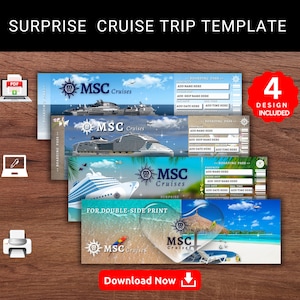 Modèle modifiable de cadeau de voyage pour une croisière surprise MSC CRUISE. Billet cadeau MSC Cruise Keepsake Faux Cruise Trip Board Pass. PDF imprimable