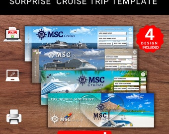 MSC Cruise Ticket Template: Surprise Trip Reveal (Printable PDF)