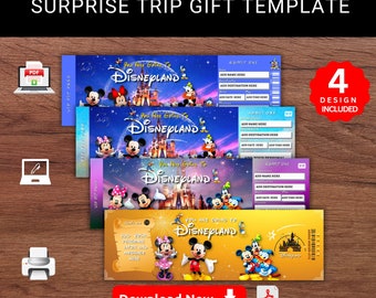 Editable DISNEYLAND -THEME PARK Surprise Reveal Trip Gift Template. DisneyLand Theme Park Keepsake Faux Trip Gift Ticket. Printable Pdf File