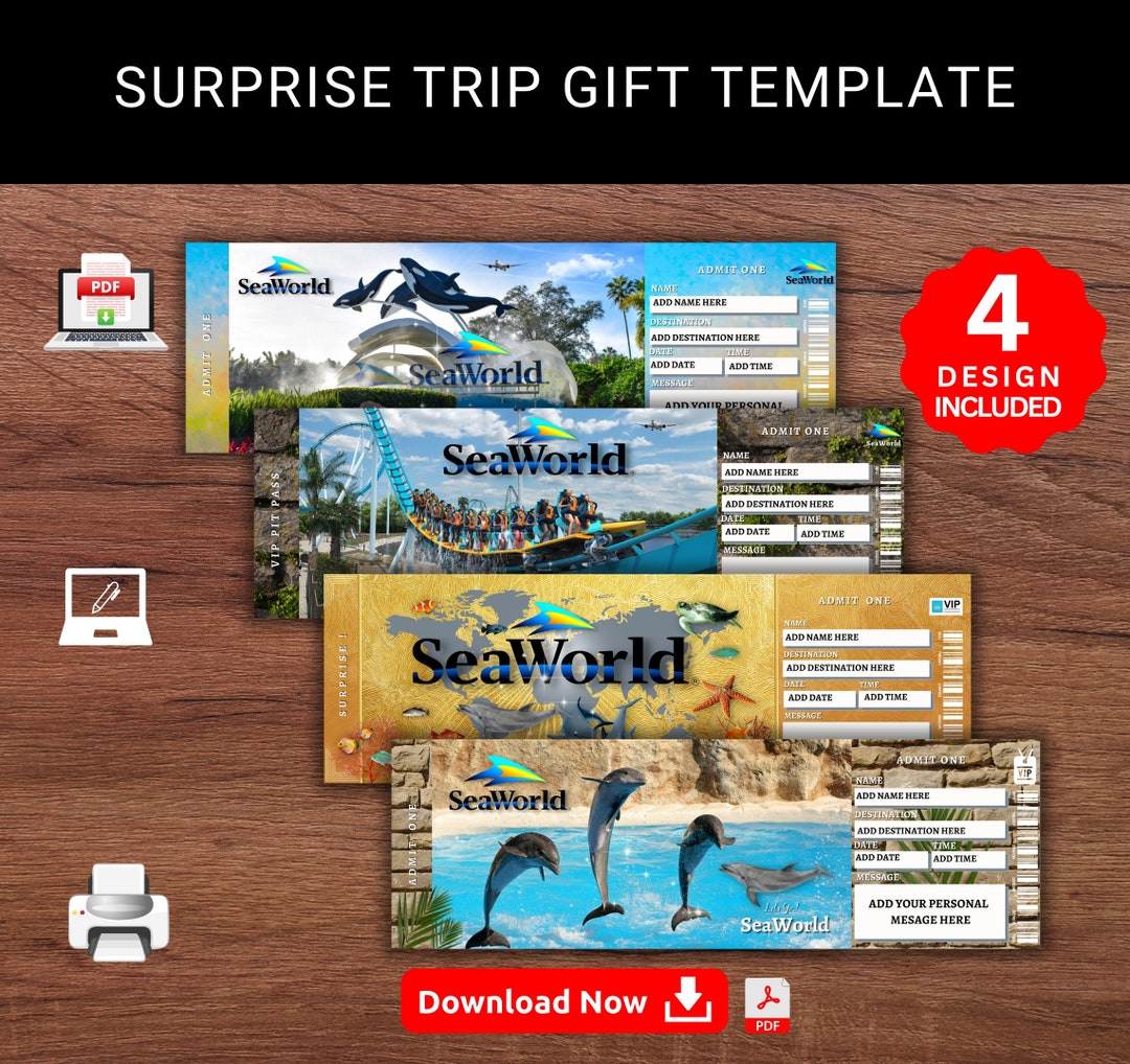 Editable SEAWORLD Surprise Trip Reveal Gift Template. Saeworld Parks