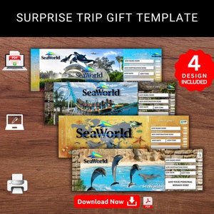 Bearbeitbare SEAWORLD Surprise Trip Reveal Geschenkvorlage. SaeWorld Parks Andenken. Event Stub. Druckbares Pdf.