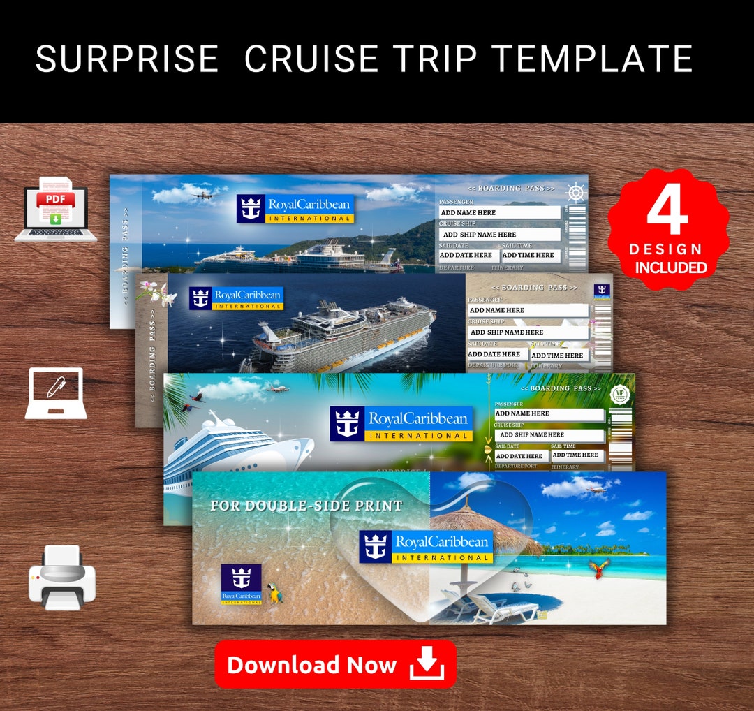 Editable ROYAL CARIBBEAN Cruise Surprise Reveal Trip Gift Template. RCCL Cruise Keepsake Faux ...